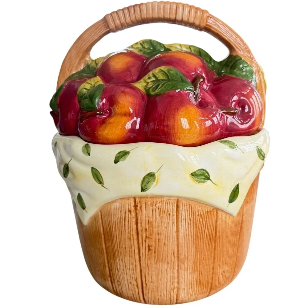 Vintage Cooks Club Apple Basket Ceramic Cookie Jar hand painted  Harvest Decor